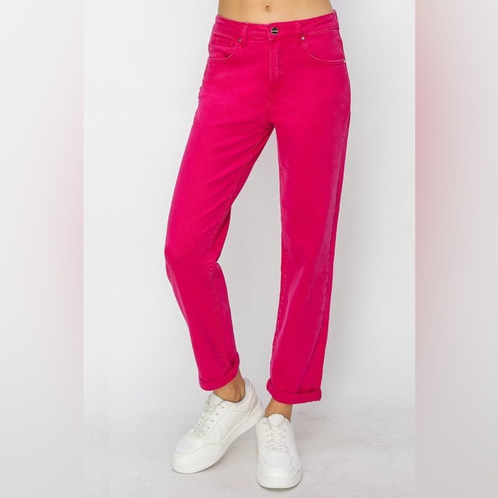 Risen Fuschia  High-Rise Relaxed Leg Boyfriend Pants